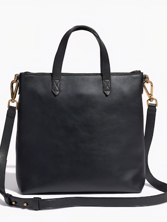 Madewell Handbags - Madewell Zip Top Transport Crossbody Black Leather Tote Small